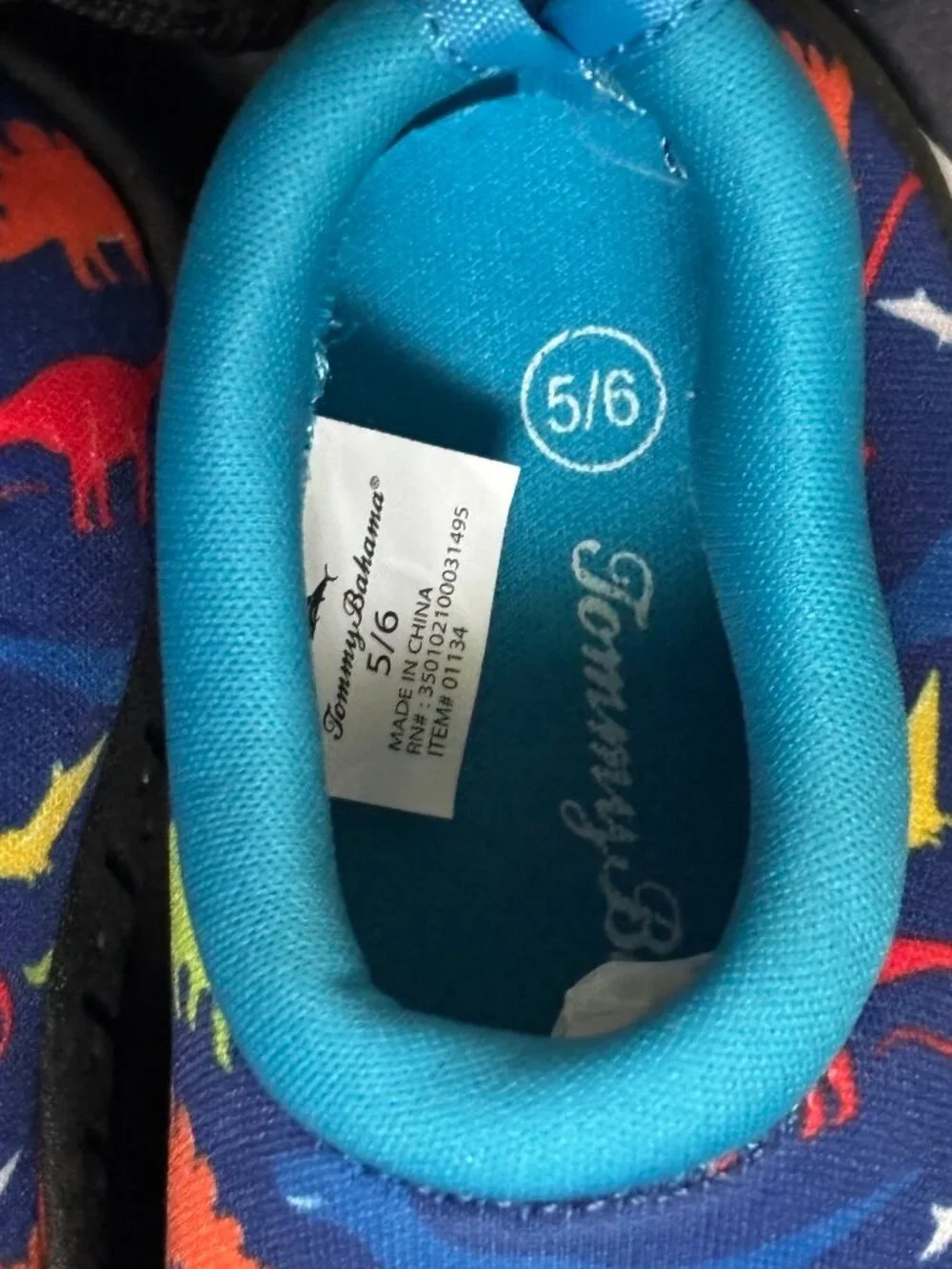 Tommy Bahama Kids Dinosaur Water Shoes Swim Shoes Blue Size 5/6 NWT